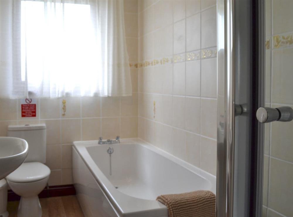 Bathroom with bath, shower cubicle and toilet at The Lodge in Brandesburton, near Driffield, North Humberside