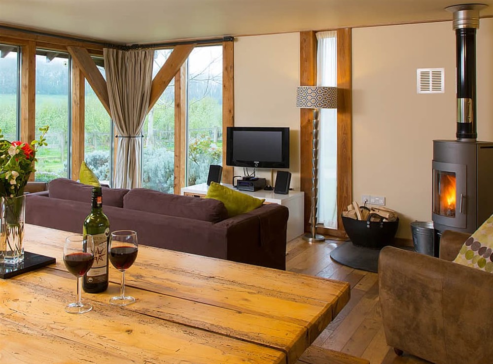 Open plan living space at The Lodge in Holbeton, Devon