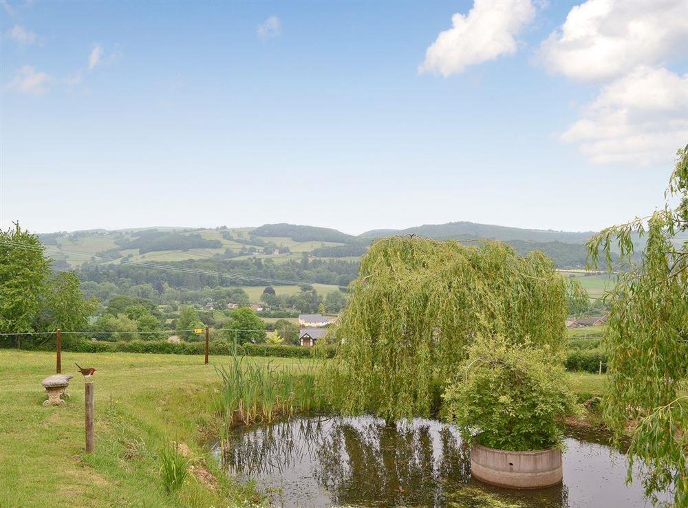 Garden & views at The Lodge in Presteigne, Powys