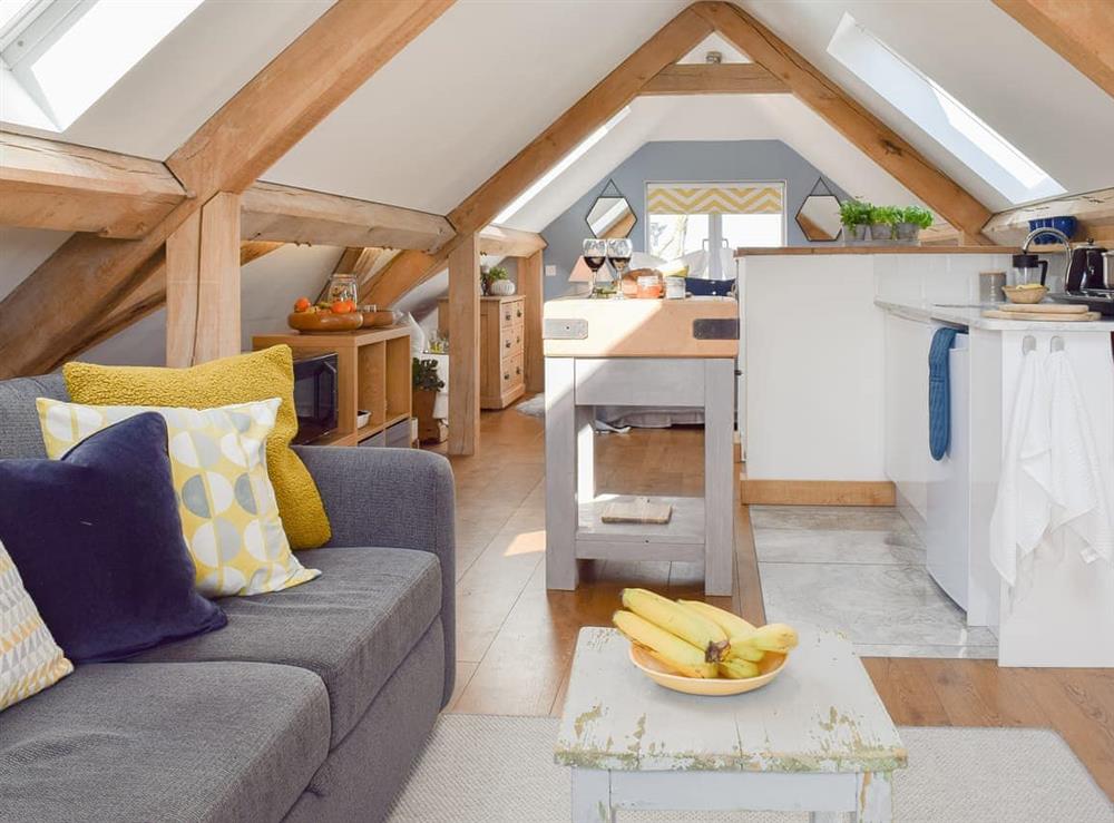 Open plan living space at The Loft at Shepherds House in Ewelme, Oxfordshire