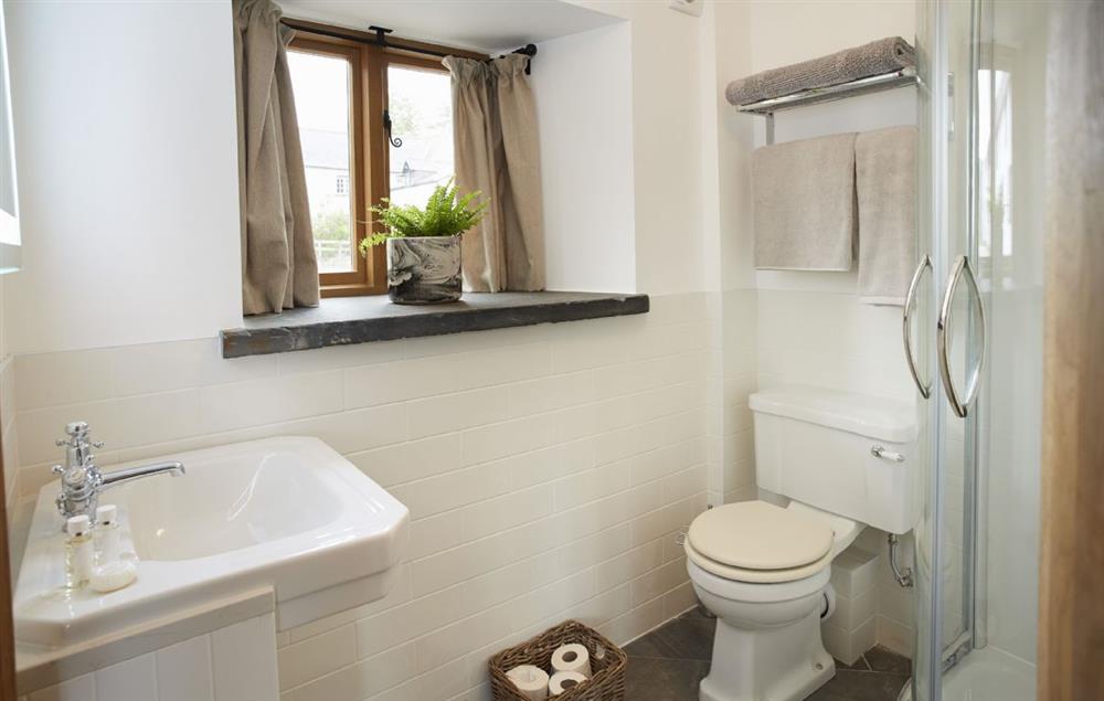 En-suite shower to the garden bedroom at The Longbarn at Caerfallen, Ruthin