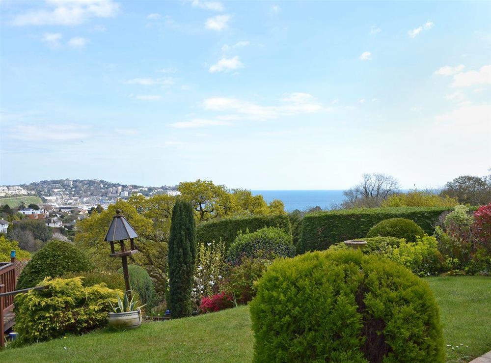 Lovely sea views from garden at The Lookout in Cockington, near Torquay, Devon