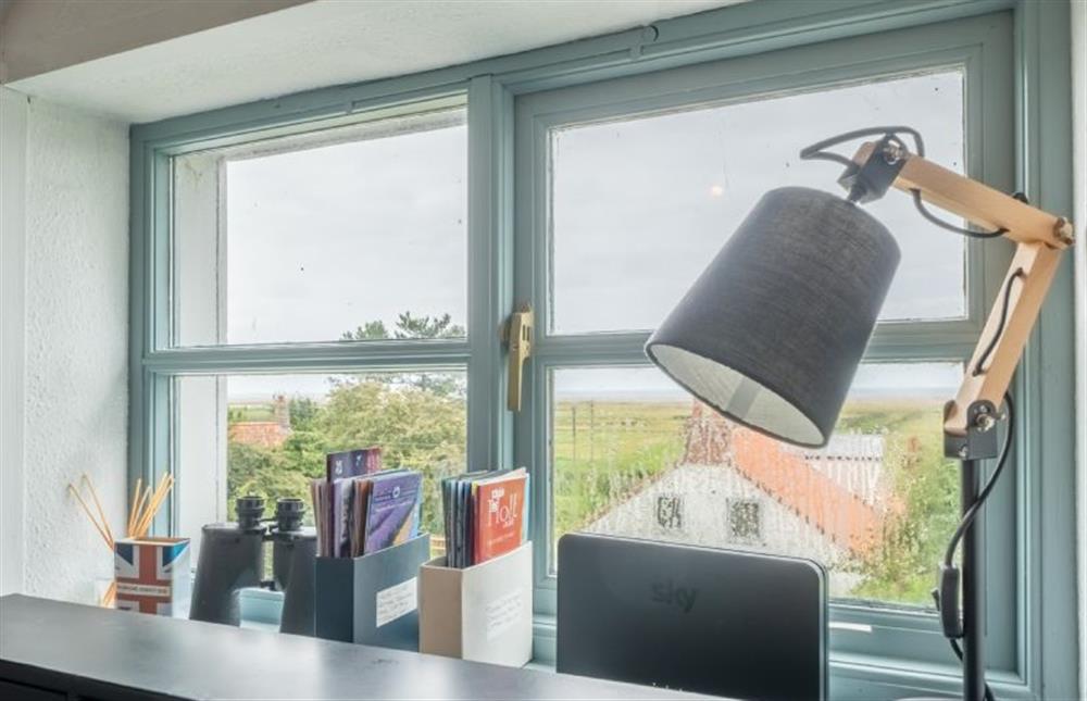 First floor: Study room with views across the marshes at The Lookout, Salthouse near Holt