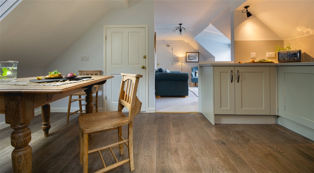 The kitchen and dining room at The Lugger in Boscastle, Cornwall