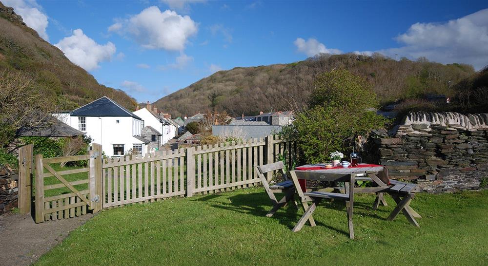 The shared garden at The Lugger in Boscastle, Cornwall