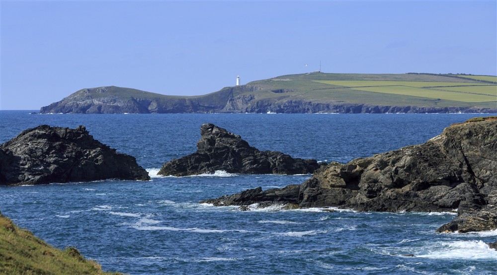 Trevose Head jutting out into the Atlantic ocean in Cornwall at The Lugger in Boscastle, Cornwall