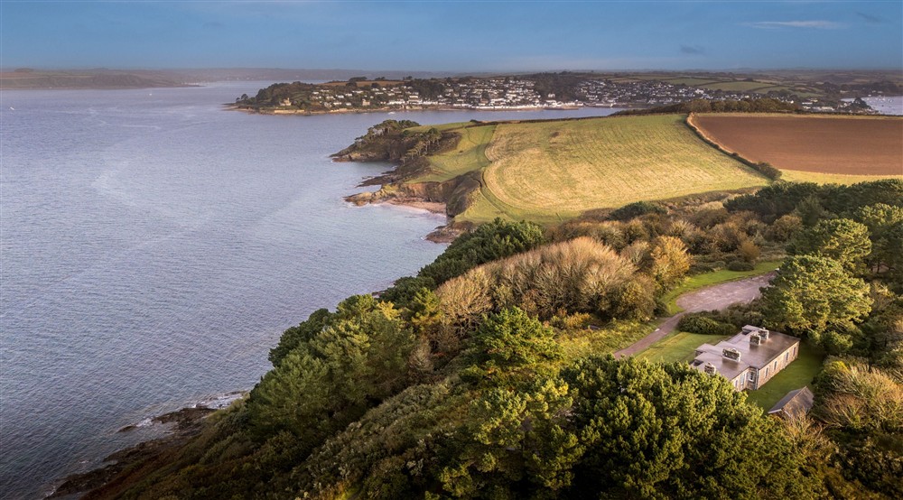 An aerial view of the holiday cottages at The Major's Quarter in Roseland, Cornwall