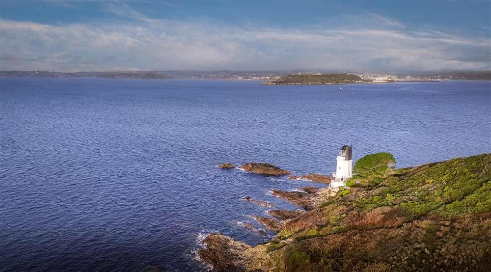 The lighthouse near the holiday cottages at The Major's Quarter in Roseland, Cornwall