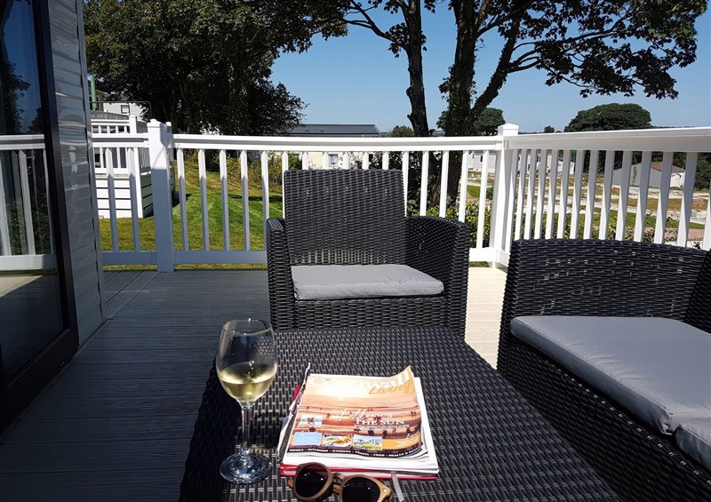 Enjoy a glass of wine on the patio at The Maples, no. 56, Hewas Water near Polgooth