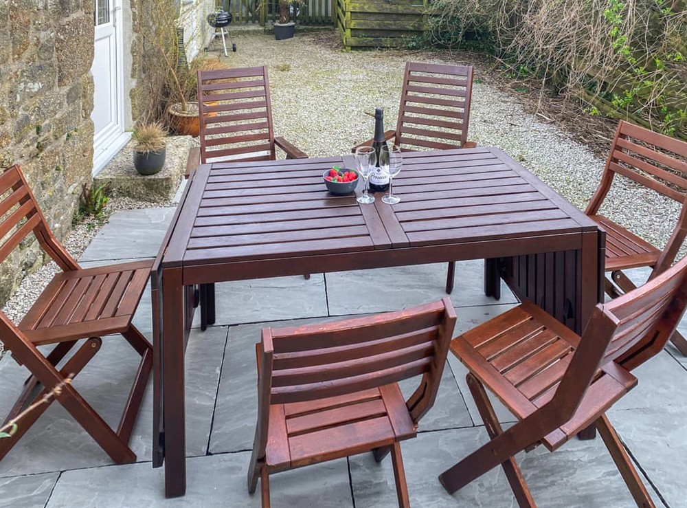 Outdoor eating area at The Milking Parlour in St Ives, Cornwall