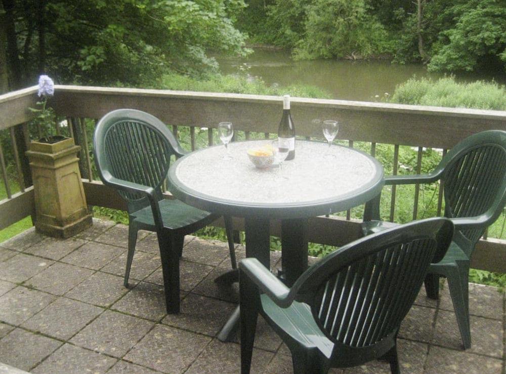 Balcony overlooking the river at The Mill in Eardiston, near Tenbury Wells, Worcestershire