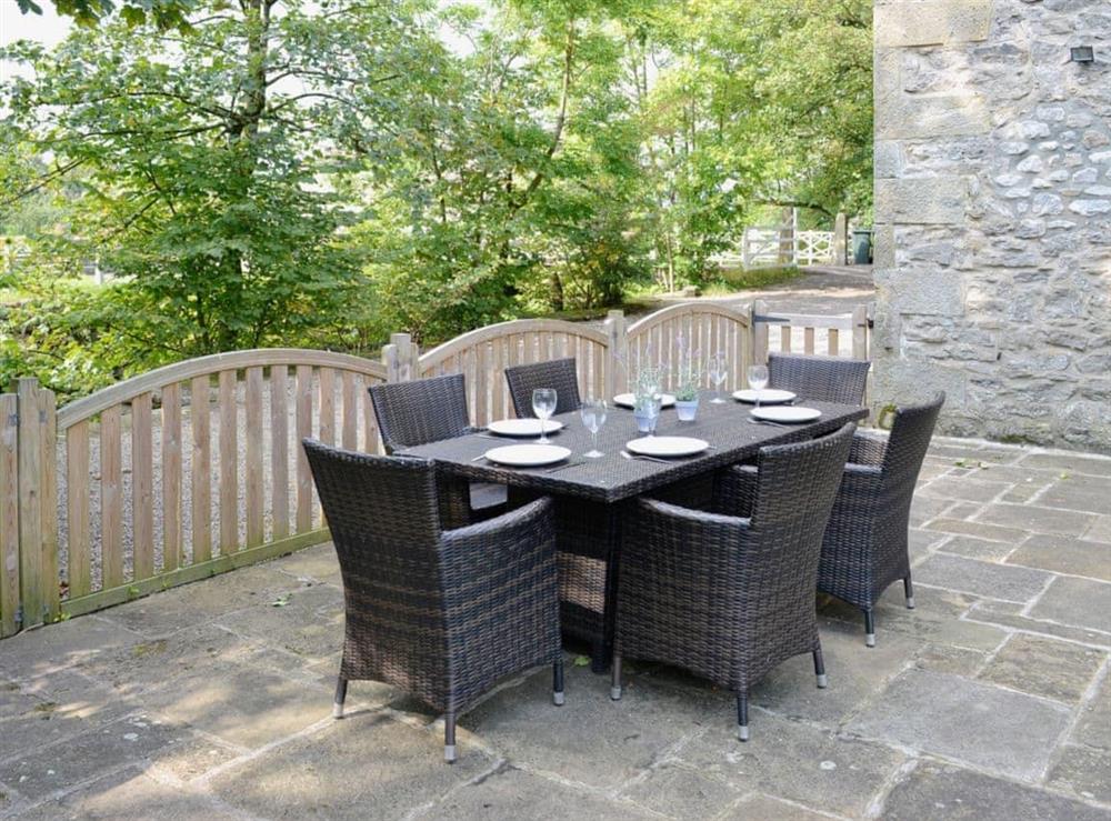 Sitting-out-area at The Mill Lodge in Bell Busk, near Skipton, North Yorkshire