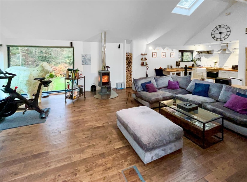 Open plan living space at The Mill in West Linton, near Edinburgh, Peebleshire