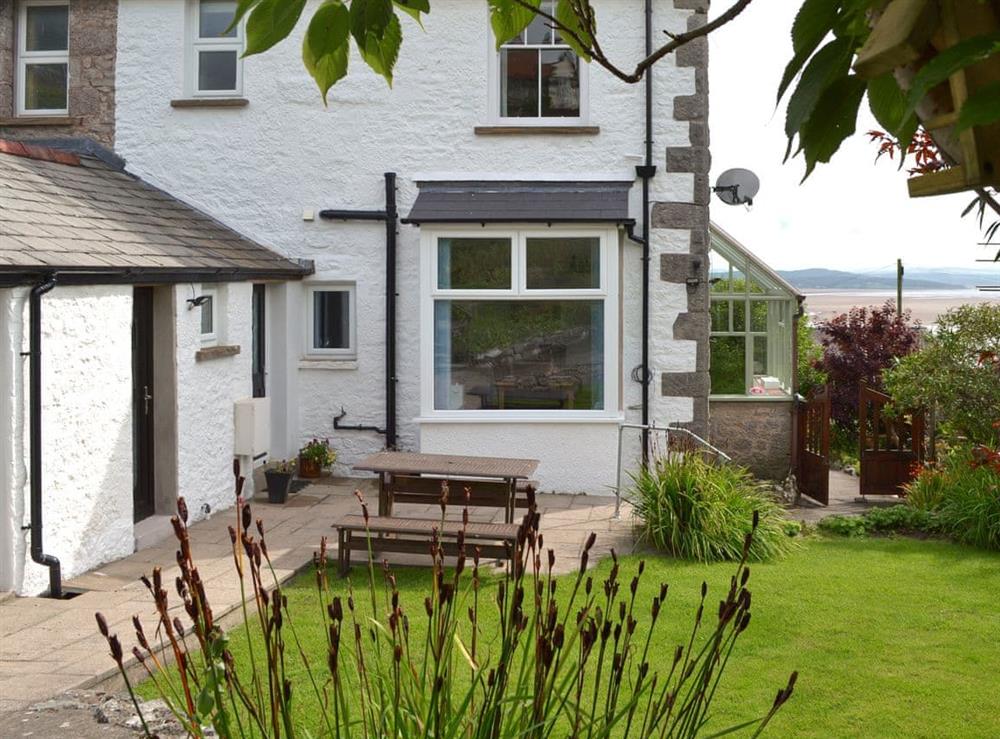 Spacious enclosed terraced garden overlooking the scenic views at The Moorings in Grange-over-Sands, Cumbria