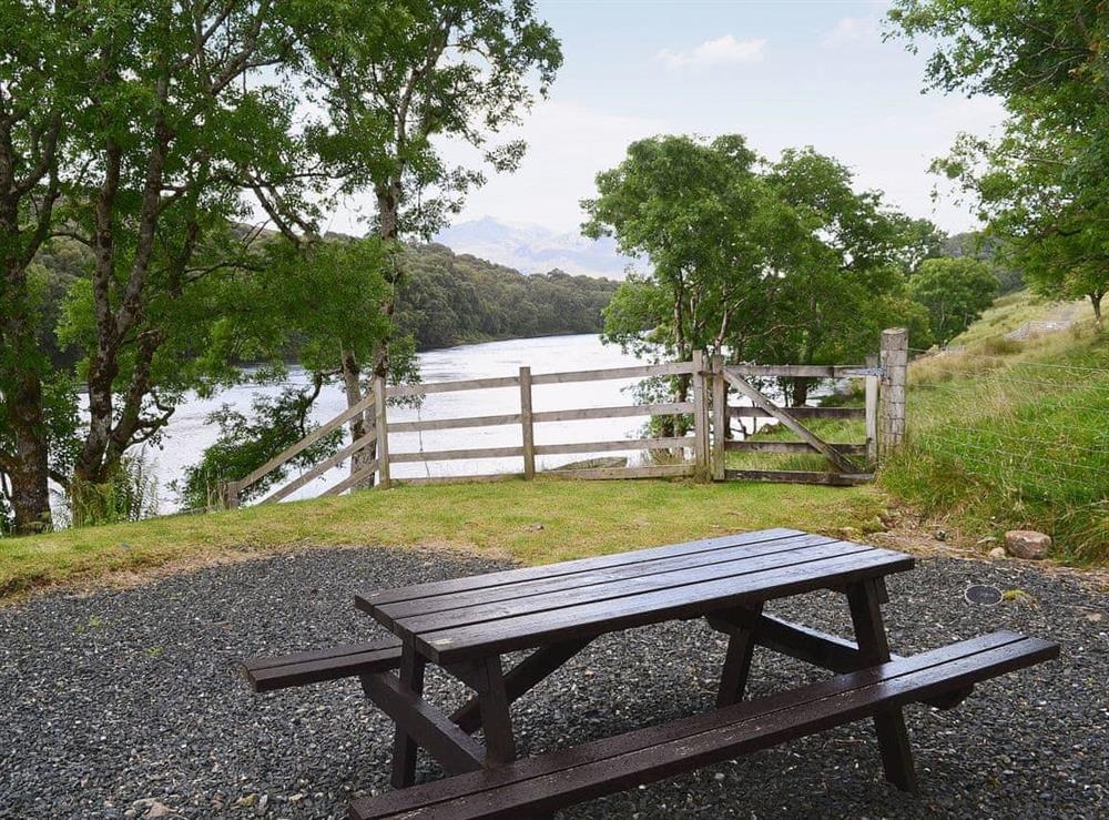 Gravelled patio area overlooking the loch at The Narrows in Poolewe, near Gairloch, Ross-Shire