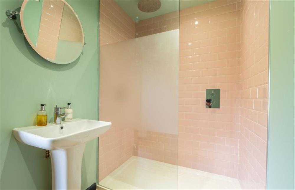 Master en-suite shower room at The Nissen Hut at Green Valley Farm, Ubbeston