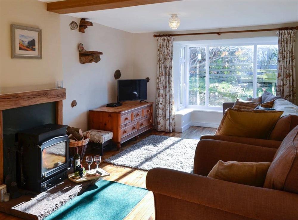 Cosy living room with wood burner at The Nook in Mealsgate, near Wigton, Cumbria