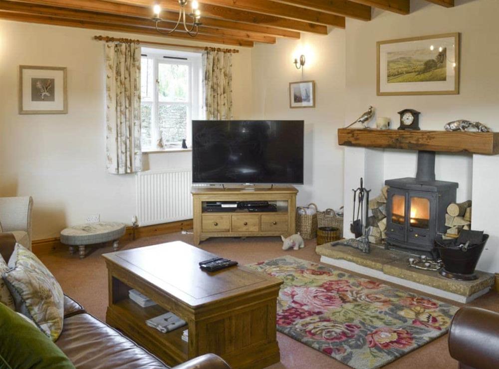 Attractive lounge area with wood burner at The Old Chapel in Thoralby, near Leyburn, North Yorkshire