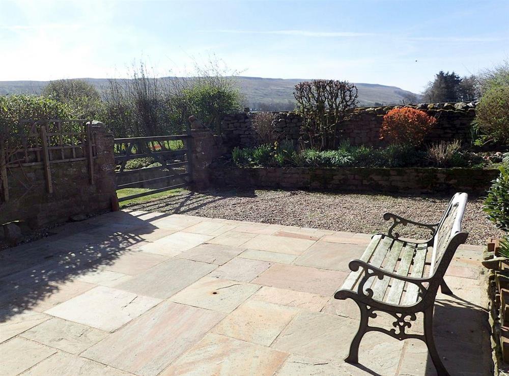 Lower paved patio at The Old Chapel in Thoralby, near Leyburn, North Yorkshire