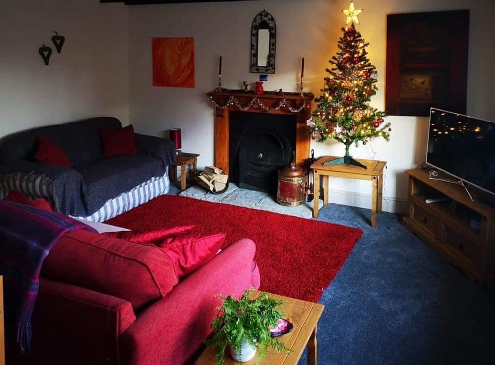 Living room at Christmas at The Old Church House in Llechryd, near Cardigan, Dyfed