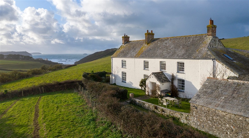 The exterior of The Old Farmhouse, Cornwall at The Old Farmhouse in Polzeath, Cornwall