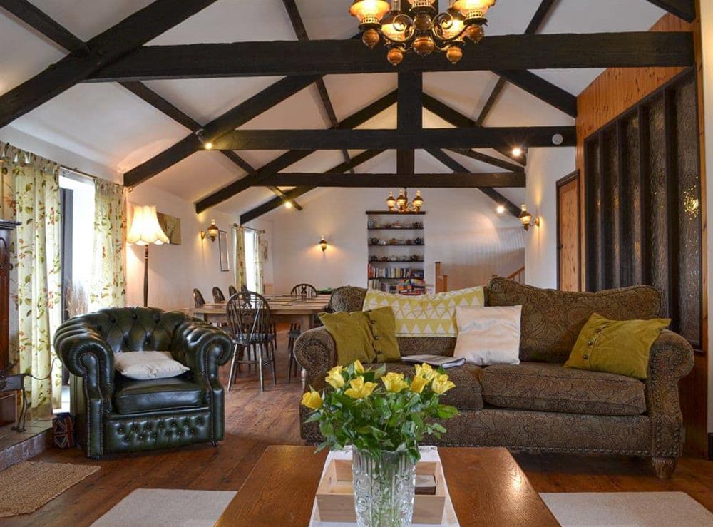 Open plan living space at The Old Granary in Launcells, near Bude, Cornwall