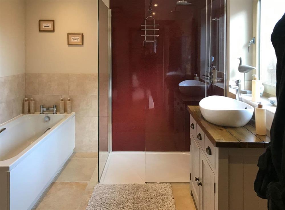 Large bathroom with separate bath and shower cubicle at The Old Granary in Sloothby, near Alford, Lincolnshire