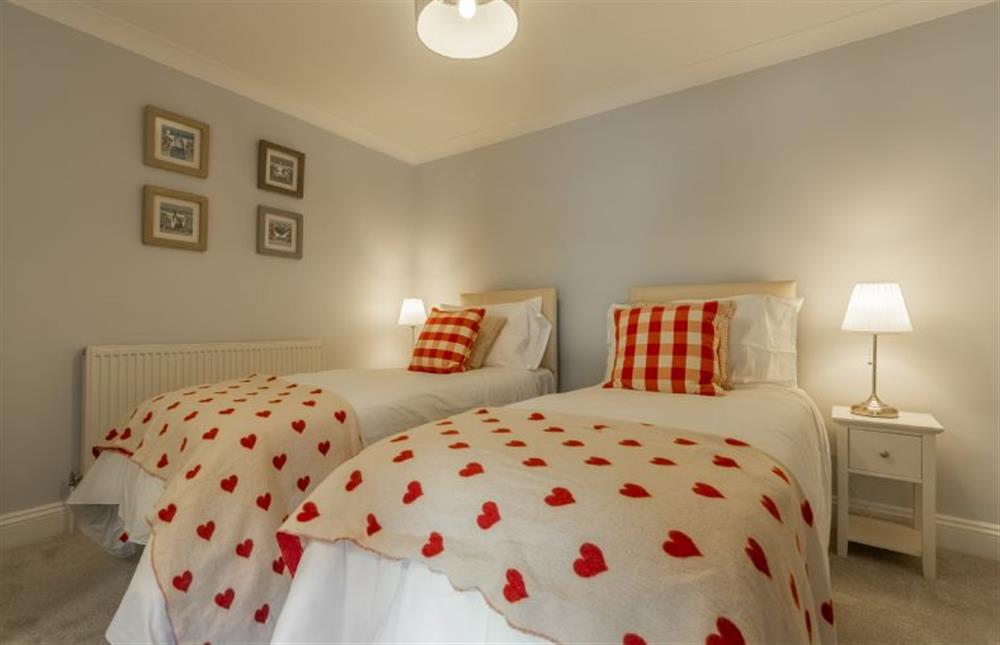Ground floor:  Bedroom two with  twin or zip and link king size beds at The Old Joinery, Cley-next-the-Sea near Holt