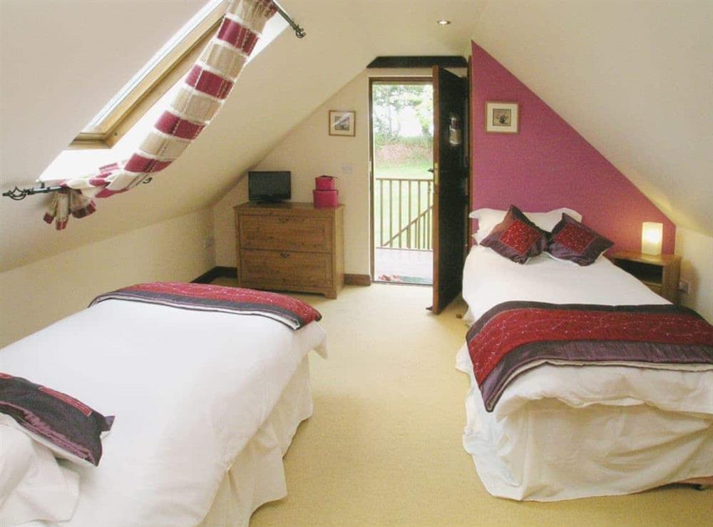 Twin bedroom at The Old Roundhouse in Hartland, Bideford, Devon., Great Britain