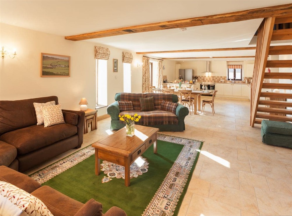 Open plan living space at The Old Stables at Mornacott in Bishops Nympton, Devon