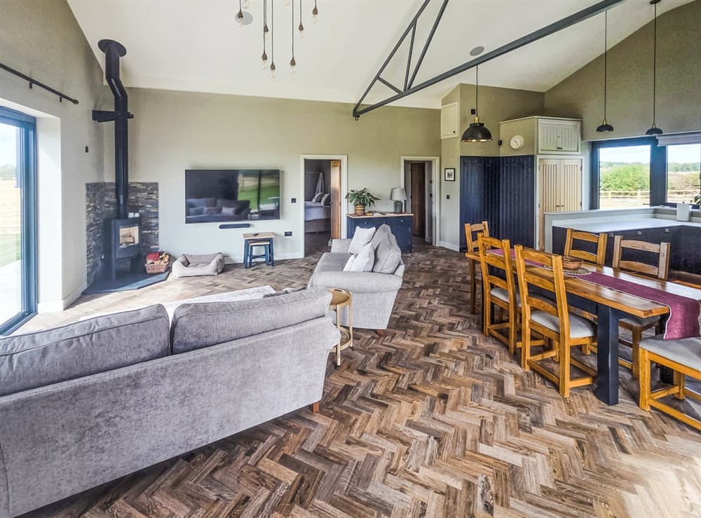 Open plan living space at The Old Woodshed in Congerstone, Leicestershire