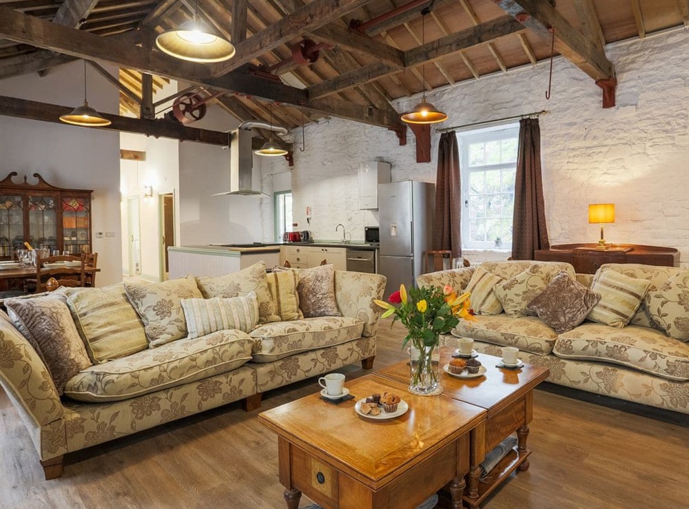 Open plan living space at The Old Workshop in New Mills, Derbyshire