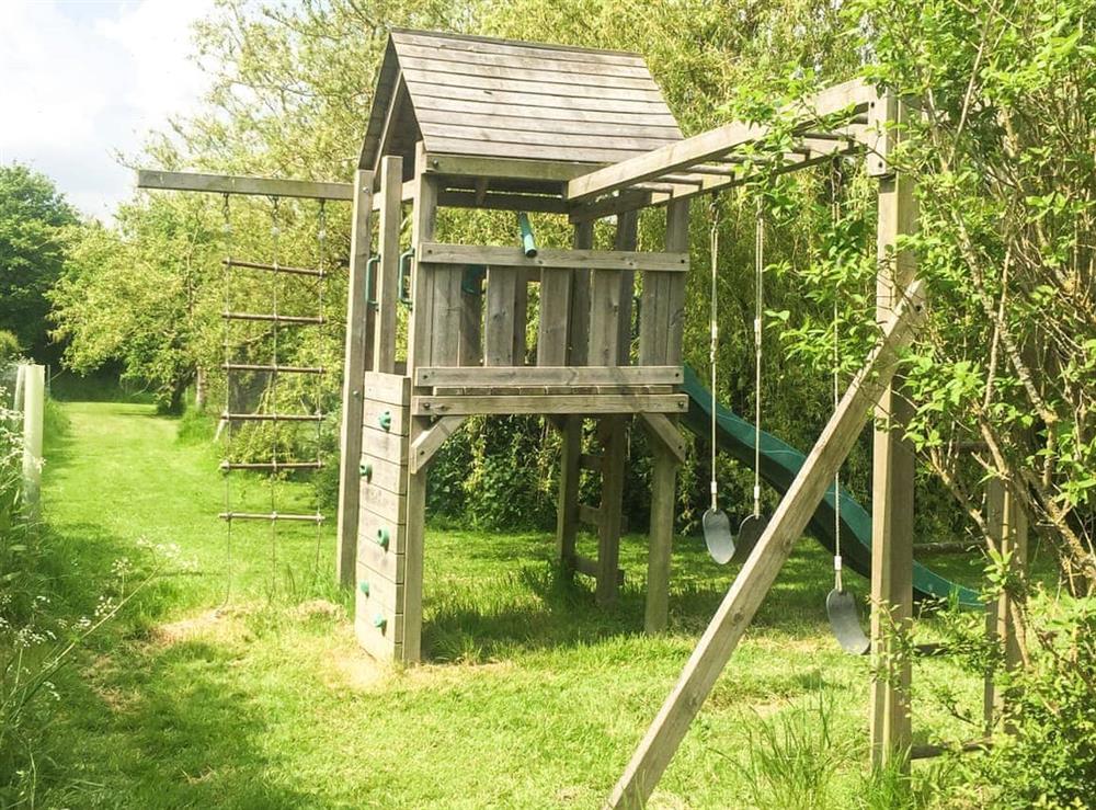 Children’s play area at The Organic Cabin in Horsington Marsh, near Templecombe, Somerset