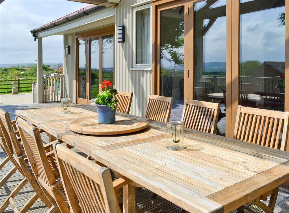 Outdoor furniture on terrace at The Pavilion in Killerby, near Scarborough, N. Yorks., North Yorkshire