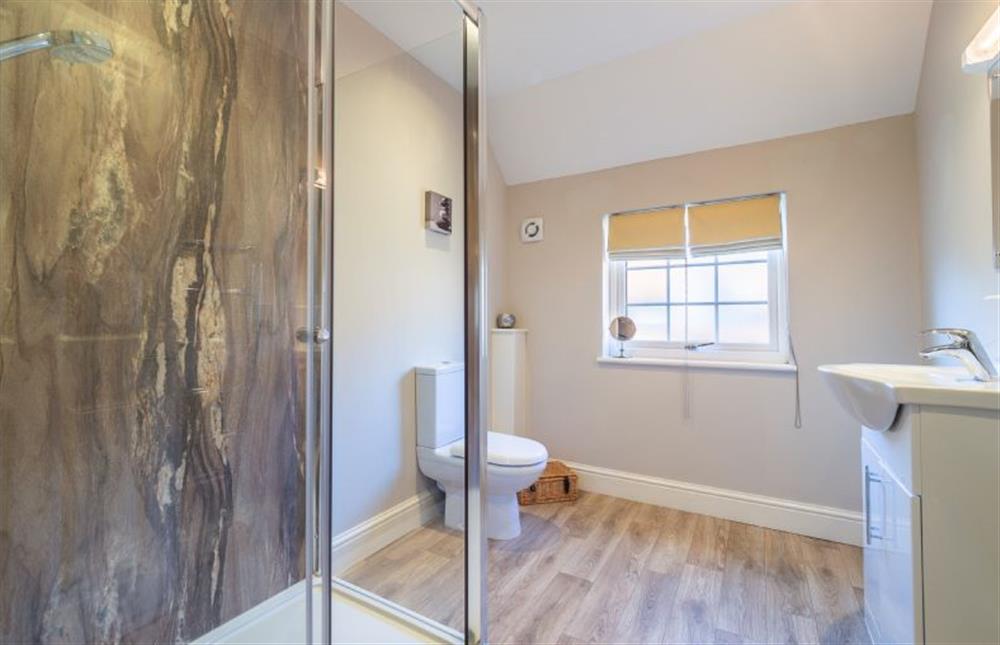 En-suite shower room with large shower cubicle, wash basin and WC at The Piggery, Colne Valley