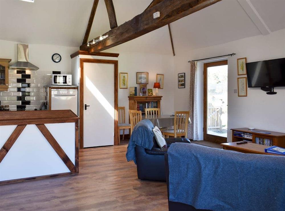 Open plan living space at The Plough Shed in Compton, near Chichester, West Sussex