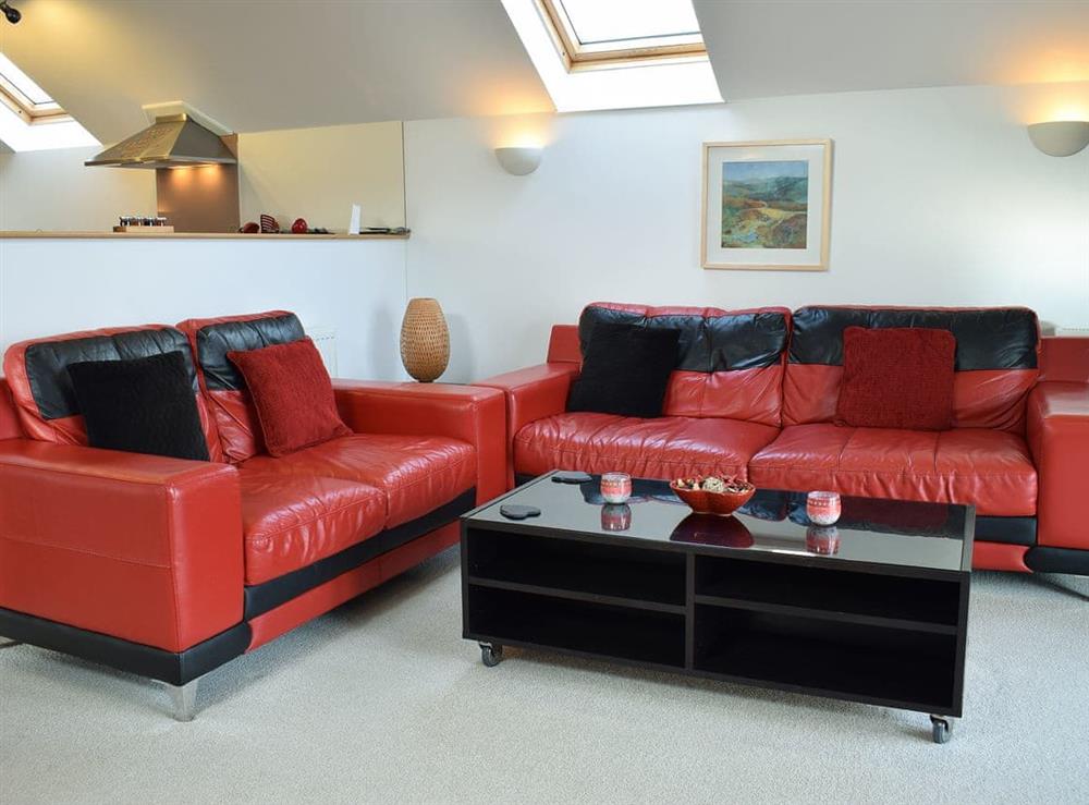 Comfortable leather furniture at The Plucking Barn in Llanwnnen, near Lampeter, Cardigan, Dyfed
