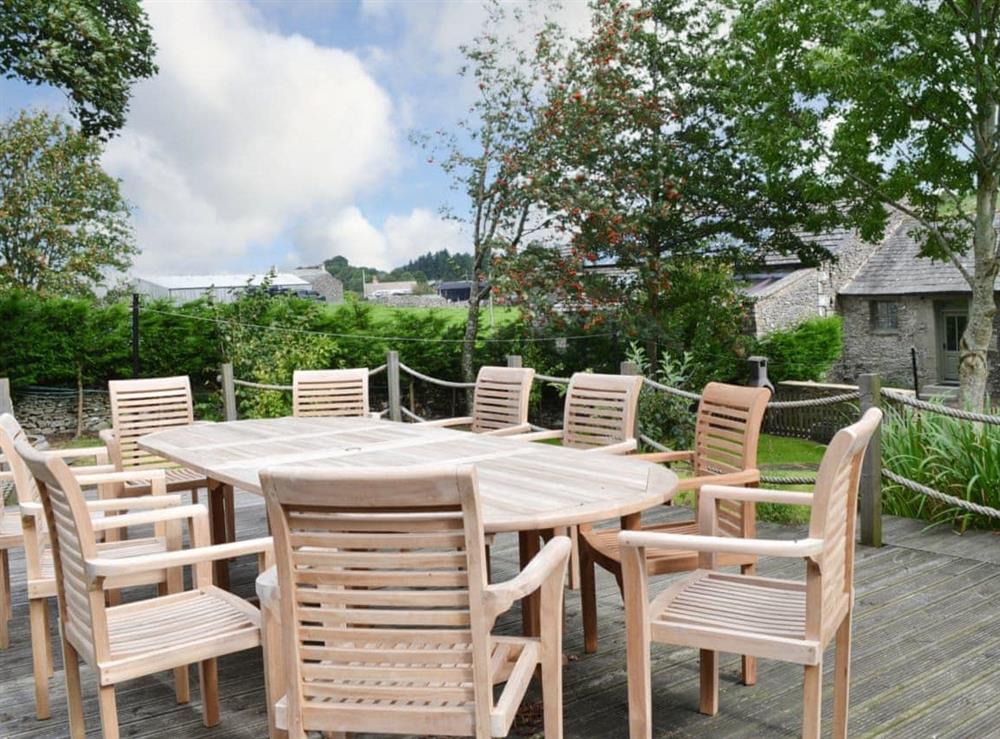 Large outdoor eating area for al fresco dining at The Rockery in Shap, near Penrith, Cumbria