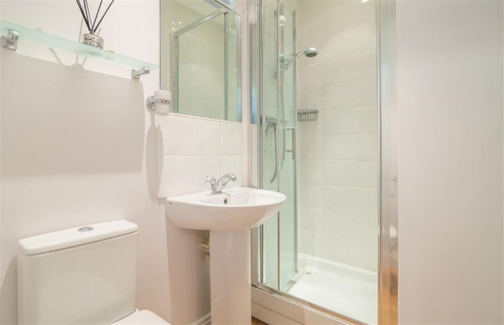 Family shower room with shower cubicle, wash basin and WC at The Sail Loft, Aldeburgh
