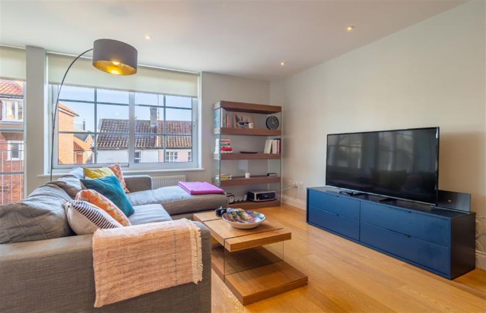 Living area with Smart television and views of the high street at The Sail Loft, Aldeburgh