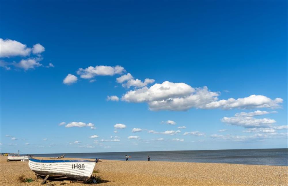 The beach is only steps away from the apartment at The Sail Loft, Aldeburgh
