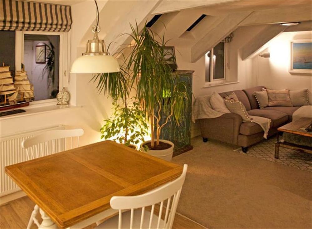 Stylish open plan living and dining area at The Salt Loft in Fowey, Cornwall