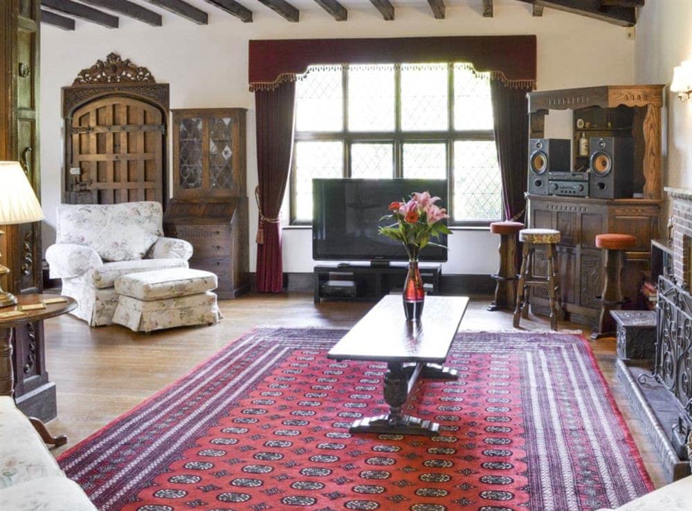 Attractive living room with wood beams at The Sanctuary in Little Chart, near Ashford, Kent