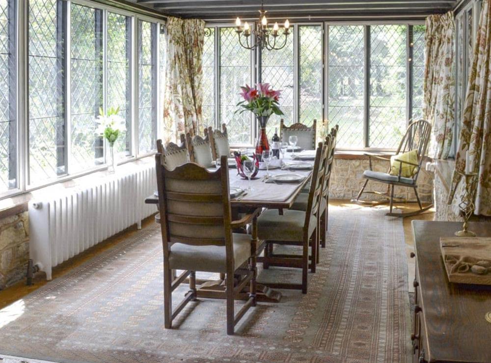 Large dining room with leaded windows at The Sanctuary in Little Chart, near Ashford, Kent