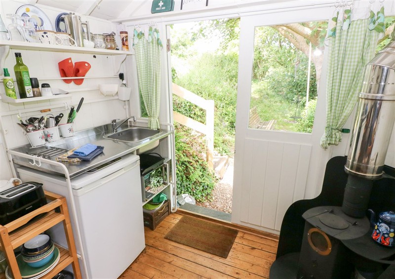 This is the kitchen at The Shepherd Hut, Nine Wells near Solva