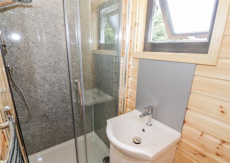 This is the bathroom at The Shepherds Hut at Bridge Lake Farm & Fishery, Chacombe