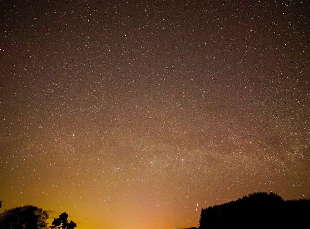 View at night at The Shepherds Hut in Otterburn, Northumberland