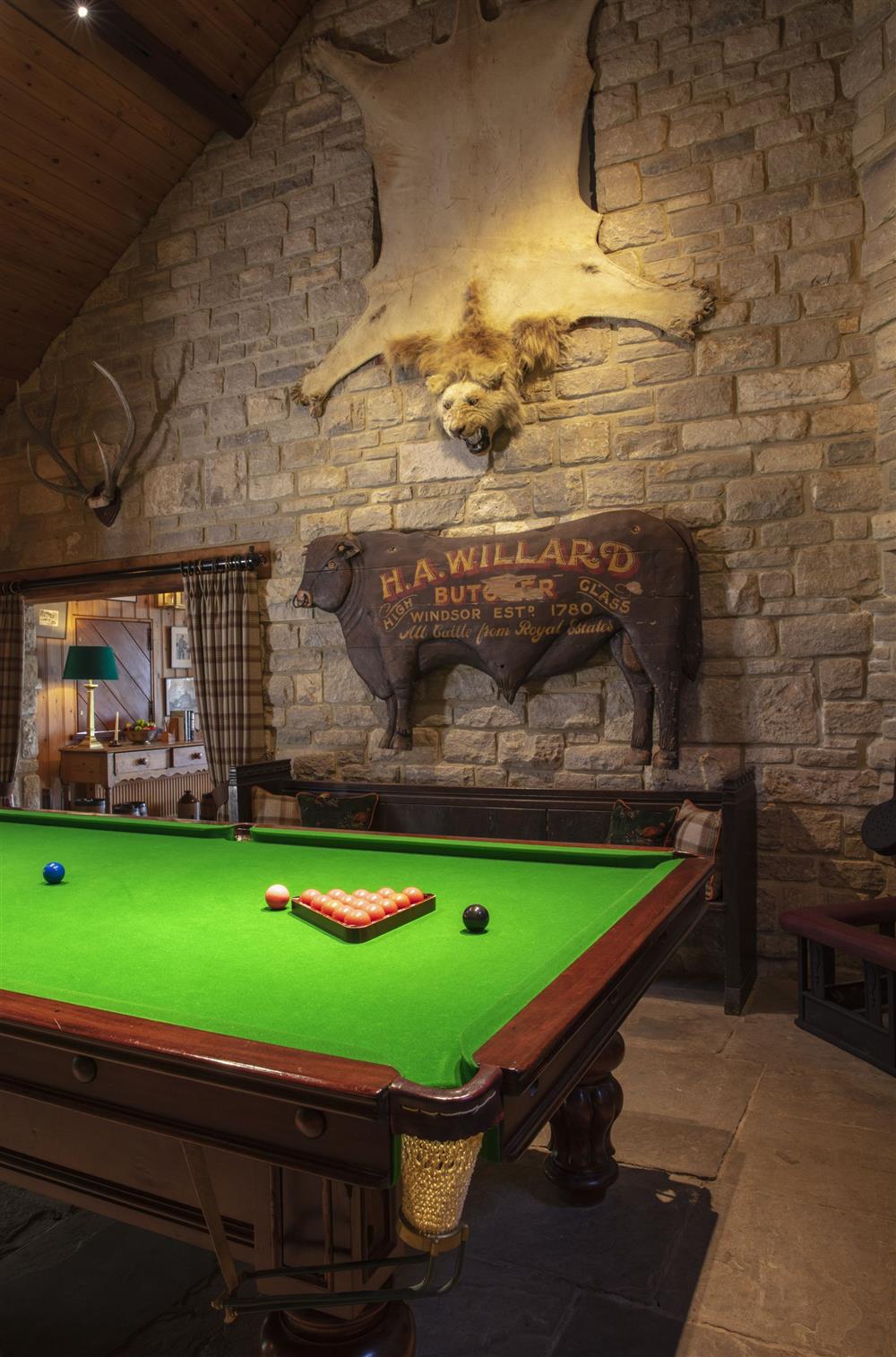 The Billiard Room with its full-size table at The Shooting Lodge, Dorset