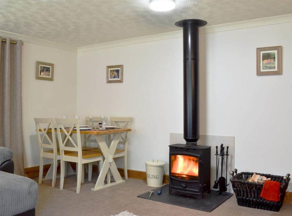 Inviting living/ dining room with a wood burner at The Sidings in Whitecroft, Forest of Dean, Gloucestershire