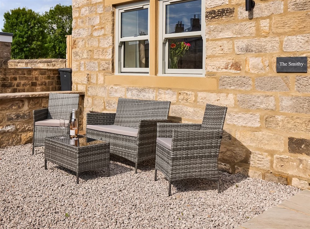 Sitting-out-area at The Smithy in Dacre Banks, near Pateley Bridge, North Yorkshire
